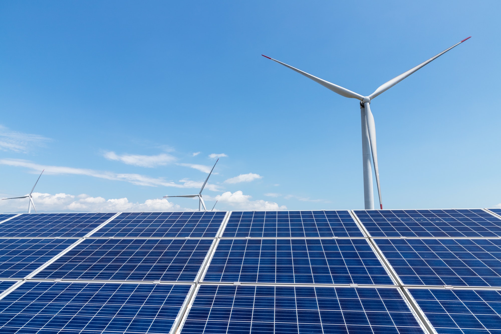 wind power plant and solar panel for renewable energy